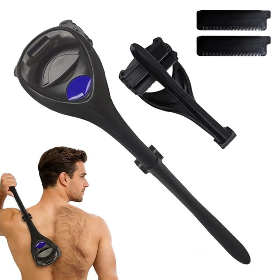 UHIAGREE Back Shaver Hair Removal,Foldable Body Back Hair Trimmer Razor for Men Women,2 Extra Refills