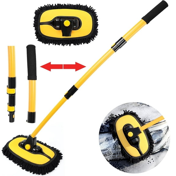 UHIAGREE Curved Car Wash Brush with Long Handle, 40" Car Cleaning Brush, Microfiber Wash Mop