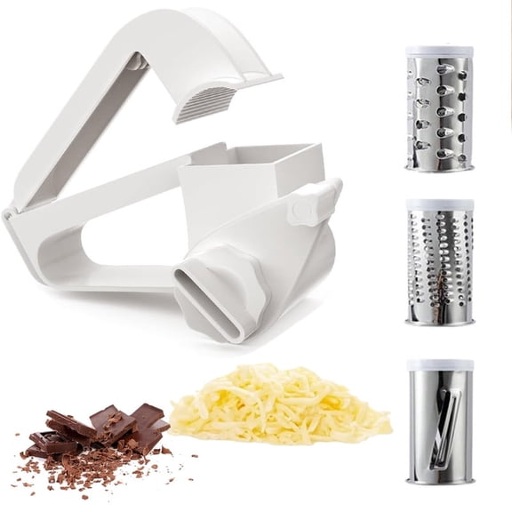 UHIAGREE Cheese Grater with Handle,3in 1Hand Held Cheese Grater Rotary for Chocolate&Vegetable,White