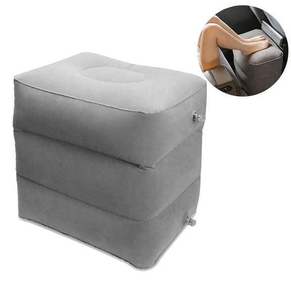 UHIAGREE Inflatable Foot Rest Pillow,Portable Adjustable 3 Layer Height Leg Rest for Planes,Car,Grey