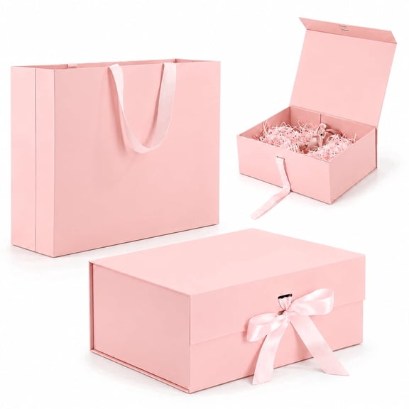 UHIAGREE Large Pink Gift Box with Lid and Bow Ribbon (Dimensions: 1.11 × 0.82 ft) for Weddings
