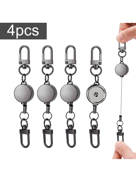 Retractable Keychain, Heavy Duty Metal Carabiner Key Holder with Retractable Cord, 4pcs