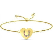 UHIBROS Heart Initial Bracelet for Women, 14K Gold Plated Love Heart Charm Monogram Bracelet , Dainty A to Z Letter Initial Bracelet for Teen Girls