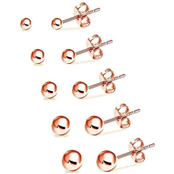 UHIBROS Hypoallergenic Studs Earrings 316L Surgical Stainless Steel Earrings Round Ball Earring 5 Pairs Assorted Sizes(4mm-8mm)