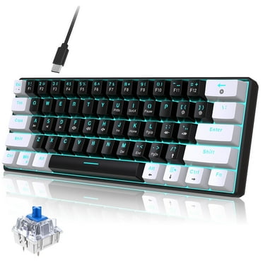UHM 60% Wired Mechanical Gaming Keyboard, RGB Backlit Mini Keyboard with Blue Switch/Multimedia Keys, Waterproof Small Ultra-Compact 61 Keys Keyboard for PC/Mac Gamer, Typist, Travel, Black&White