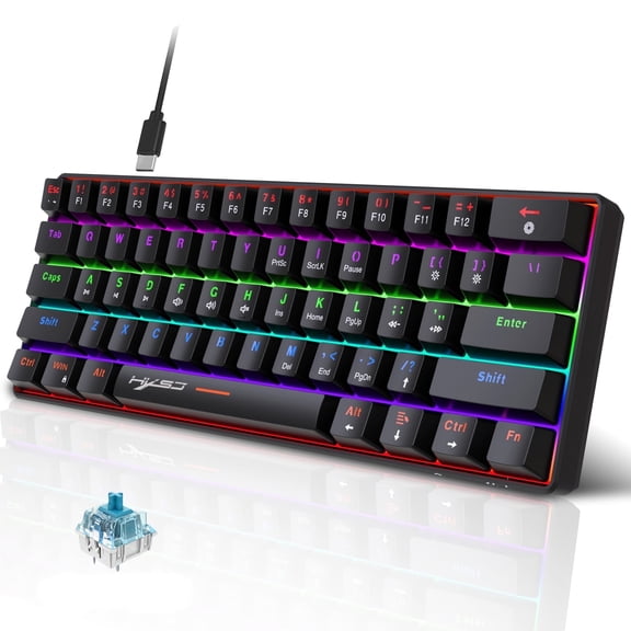 UHM 60% Wired Mechanical Gaming Keyboard,RGB Backlit Mini Keyboard with Blue Switch/Multimedia Keys,Waterproof Small Ultra-Compact 61 Keys Keyboard for PC/Mac Gamer,Typist,Travel,Black