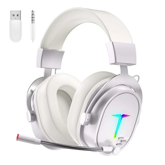 UHM Gaming Headset Wireless for PC/PS4/PS5/ Nintendo Switch,Over Ear 2.4G/Bluetooth Gaming Headphones with Noise-Canceling Microphone, 7.1 Surround Sound, 3.5mm Wired Mode for Xbox Series,White