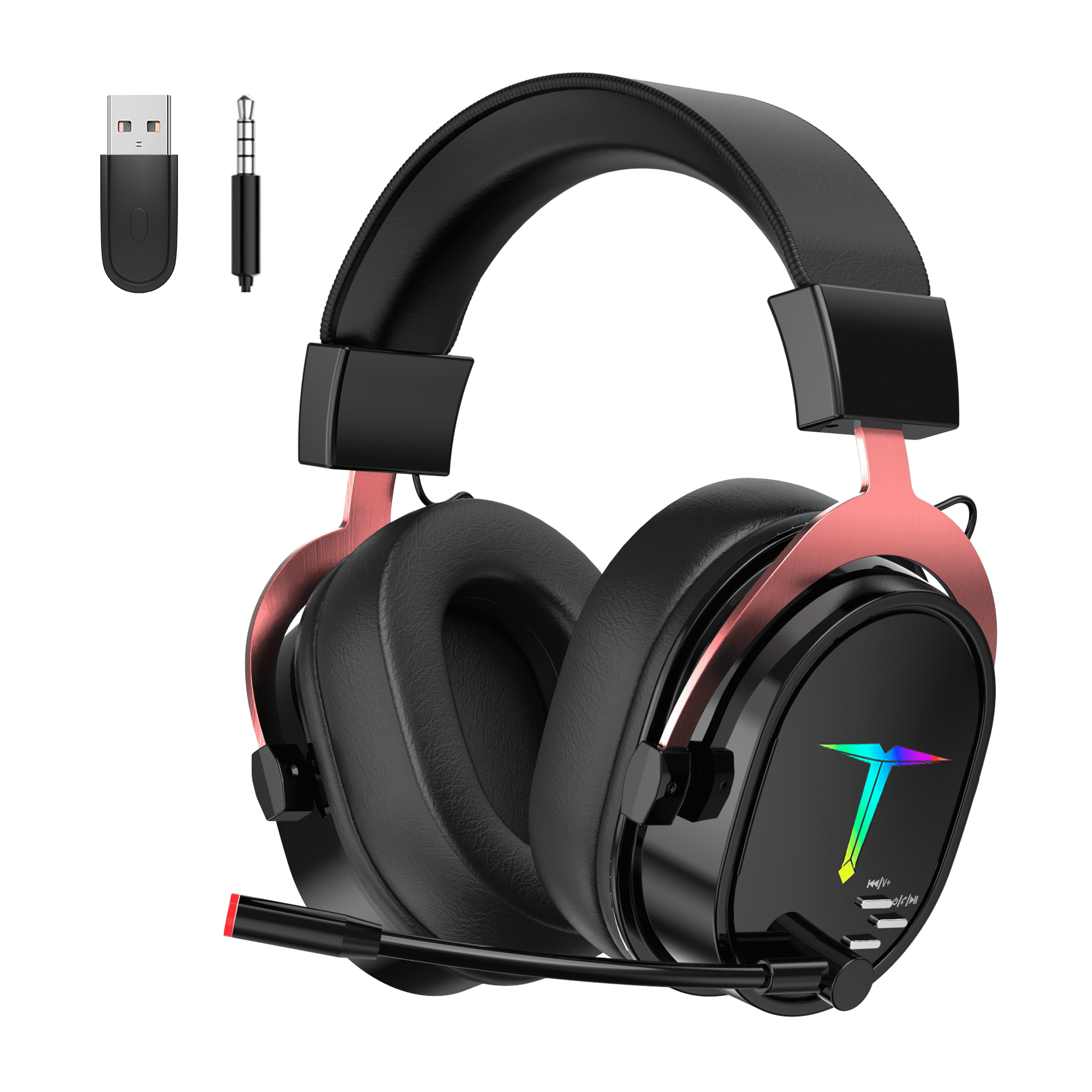 UHM Gaming Headset Wireless for PC/PS4/PS5/ Nintendo Switch,Over Ear 2.4G/Bluetooth Gaming Headphones with Noise-Canceling Mic 7.1 Surround Sound, 3.5mm Wired Mode for Xbox Series,Red