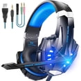 thumbnail image 1 of UHM Stereo Gaming Headset Wired for PS5 PS4 PC Xbox One Controller, Noise Cancelling Over Ear Headphones with Mic, LED Light, Bass Surround, Soft Memory Earmuffs,Blue, 1 of 7