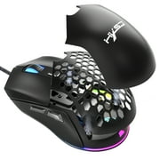 UHM Wired Gaming Mouse with Swap Honeycomb Shell, Adjustable 7200 DPI, 6 Programmable Buttons, Lightweight Gaming Mice with 12 RGB Backlight for Windows PC Gaming and Office,Black