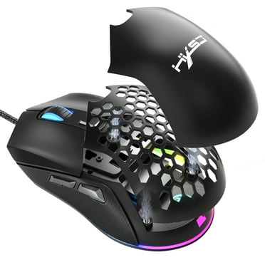 UHM Wired Gaming Mouse with Swap Honeycomb Shell, Adjustable 7200 DPI, 6 Programmable Buttons, Lightweight Gaming Mice with 12 RGB Backlight for Windows PC Gaming and Office,Black