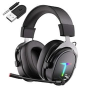 UHM Wireless Gaming Headset for PC/PS4/PS5/ Nintendo Switch, Over Ear 2.4G/Bluetooth Gaming Headphones with Noise-Canceling Microphone, 7.1 Surround Sound, 3.5mm Wired Mode for Xbox Series, Black
