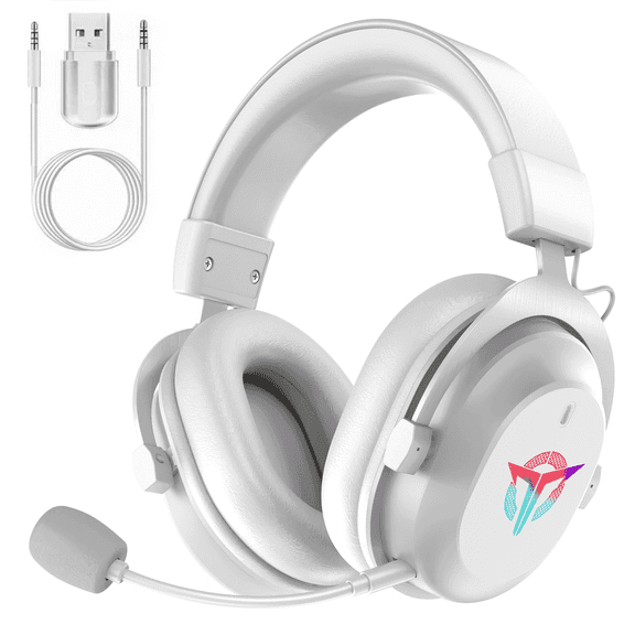 UHM Wireless Gaming Headset for PS5/PS4/PC/ Nintendo Switch,Foldable Over Ear 2.4G/Bluetooth Gaming Headphones with Detachable Noise-Canceling Microphone,Stereo Sound ,Wired Mode for Xbox,White