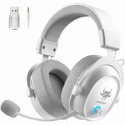 UHM Wireless Gaming Headset for PS5/PS4/PC/Nintendo Switch,Over Ear 2.4G/Bluetooth Gaming Headphones with Detachable Noise-Canceling Microphone,Stereo Sound,Lightweight,3.5MM,White