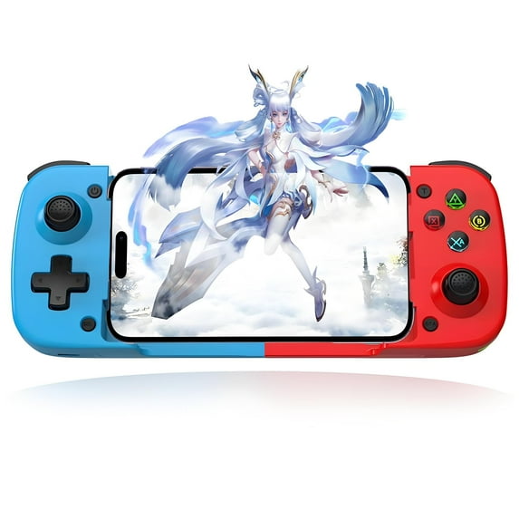 Mobile Phone Gaming Controller for IOS/Android/Switch,Wireless Phone Gamepad with Hall Effect Joystick,3D Vibration Motors,Supper Turbo and Maro Buttons(Blue and red)