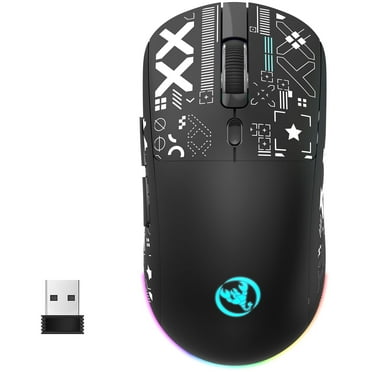 UHM Wirelss Gaming Mouse, Tri-Mode 2.4G/Bluetooth/USB-C Rechargeable Computer Mice with Silent,6 Macro Buttons, Ergonomic Design, Adjustable DPI, 6 RGB LED Modes for PC/Mac/Laptop,Black
