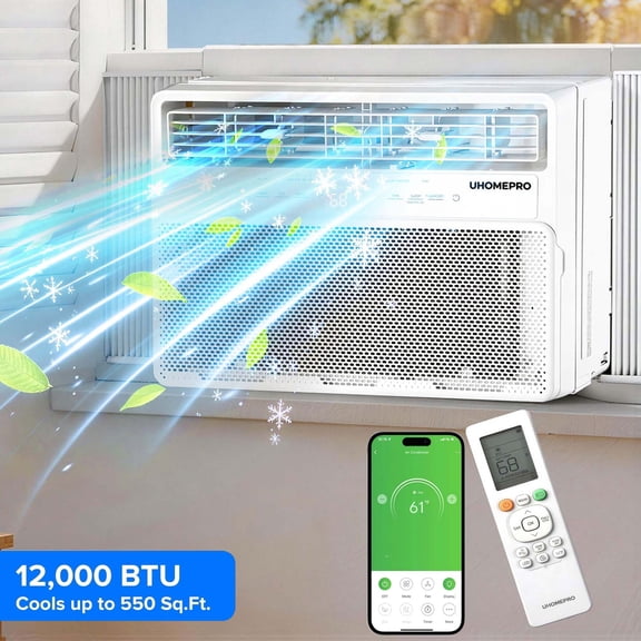 Smart Air Conditioner Window Unit, UHOMEPRO AC Unit 12000 BTU for Bedroom with WiFi, Energy Saving Window AC Unit with Remote & App Control, Timer Function & Easy Install Kit, Cools up to 550 Sq. Ft