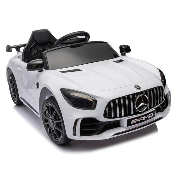 UHOMEPRO 12 V Licensed Benz Battery Powered Ride on cars with Remote Control, LED Lights, 3 Speeds, Sports Car Toy for Kids, White