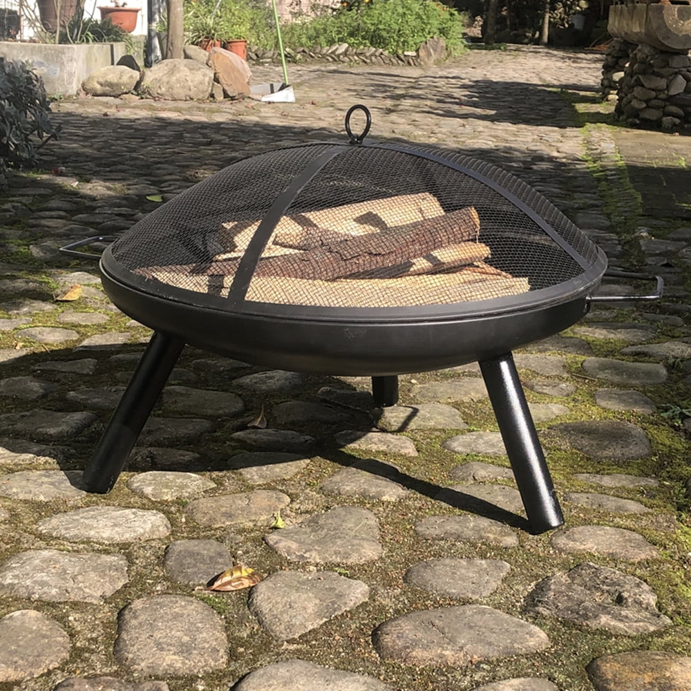 UHOMEPRO 23" Portable Fire Pits, Outdoor Wood Burning BBQ Grill Firepit Bowl with Cover Lid, Outdoor Heated Fire Pit for Backyard Bonfire Patio Picnic, Black