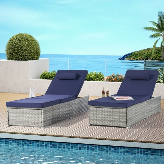 UHOMEPRO 2PCS Outdoor Chaise Lounge, Modern Patio Wicker Chaise Lounge Set with Adjustable Back, Cushioned Chaise Lounge Patio Furniture Set for Pool Garden, Steel Frame, Easy Assembly, Purple