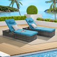 thumbnail image 1 of UHOMEPRO 2pcs Chaise Lounge Chair, Modern Rattan Wicker Outdoor Chaise Lounge Set for Patio Poolside Garden, All-Weather Recliner for Beach w/Cushion, Pillow, Back Adjustable, Steel Frame, Light Blue, 1 of 6