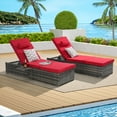 thumbnail image 1 of UHOMEPRO 2pcs Chaise Lounge Chair, Modern Rattan Wicker Outdoor Chaise Lounge Set for Patio Poolside Garden, All-Weather Recliner for Beach w/Cushion, Pillow, Back Adjustable, Steel Frame, Red, 1 of 6