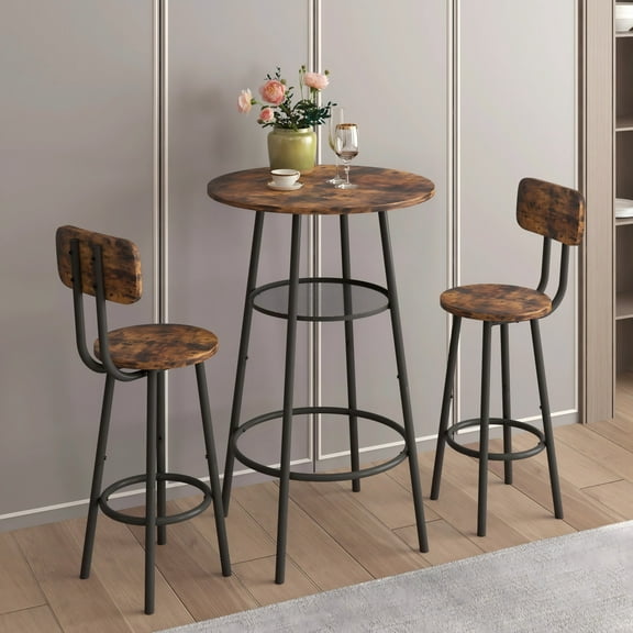 UHOMEPRO 3 Pieces Bar Table Set, Modern Bar Table Set with 2 Stools, Home Kitchen Breakfast Table and Chairs Set Ideal for Pub, Living Room, Breakfast Nook, Easy to Assemble, Rustic Brown
