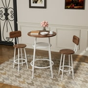 UHOMEPRO Bar Table Set for 2, Industrial Counter Height Pub Table Set, 3 Piece Pub Table and Chairs with Backrest and Storage Shelf for Kitchen Apartment, Strong Metal Frame Support, Brown+White