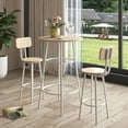 thumbnail image 1 of UHOMEPRO Bar Table Set for 2, Industrial Counter Height Pub Table Set, 3 Piece Pub Table and Chairs with Backrest and Storage Shelf for Kitchen Apartment, Strong Metal Frame Support, Oak+White, 1 of 7