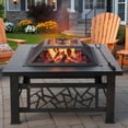 thumbnail image 1 of 32" Fire Pit Table, UHOMEPRO 3-in-1 Outdoor Fire Pit with BBQ Grill, Mesh Lid & Cover, Modern Metal Square Wood Burning Fire Pit  for Outside, Backyard, Patio & Camping, 1 of 10