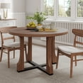 thumbnail image 1 of UHOMEPRO 48" Round Dining Table, Farmhouse Kitchen Table for 4, Wooden Circle Dinner Room Table for Dining Room, Kitchen and Living Room, Easy Assembly, Walnut (Chairs Not Included), 1 of 8