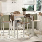 UHOMEPRO 5 Piece Counter Height Dining Table Set for 4 People, Extendable Kitchen Table Set with 4 Bar Chairs, Industrial Style Dining Room Set, Sturdy Frame and Board, Rustic Brown + White