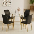 thumbnail image 1 of UHOMEPRO 5 Piece Dining Table Set, Kitchen Table with 4 PU Leather Chairs, Modern Tempered Glass Dining Table and Chairs Set for 4, Dining Room Set with Metal Gold Legs for Dining Room, Black, 1 of 9