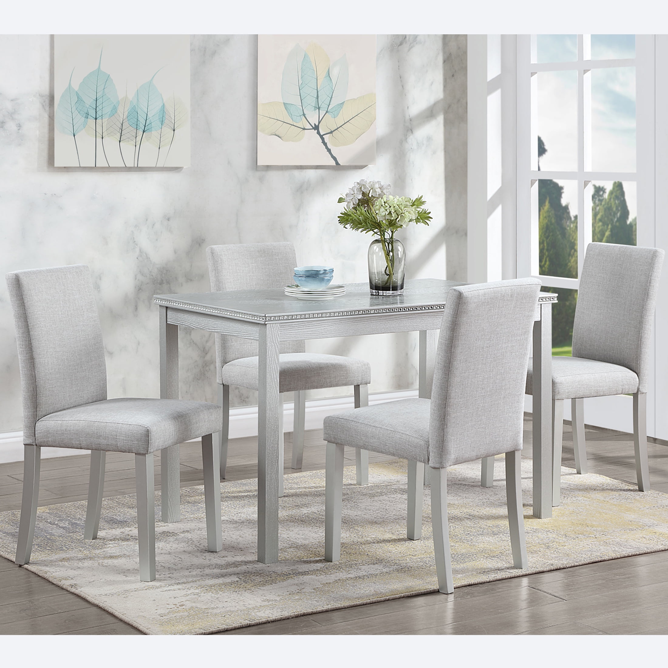 Mainstays 5 Piece Dexter Dining Room Kitchen Set with Storage Ottoman Multiple Colors