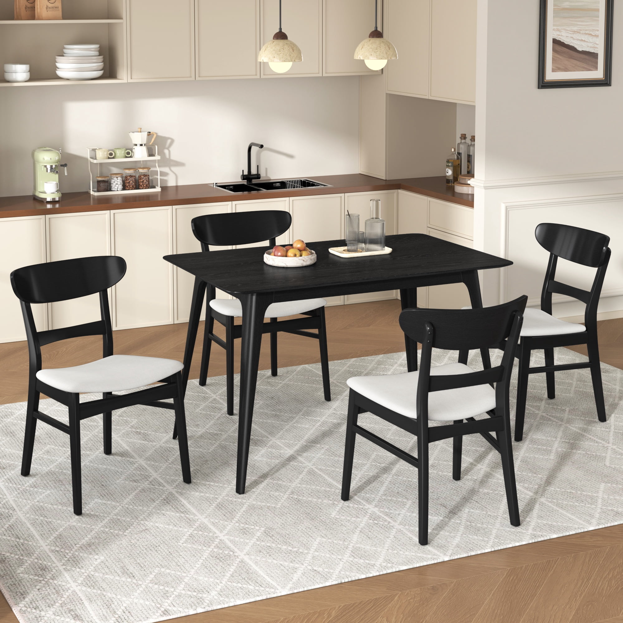 UHOMEPRO 5 Piece Dining Table Set, Modern Rubber Wood Kitchen Table ...