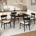 thumbnail image 1 of UHOMEPRO 5 Piece Dining Table Set, Modern Rubber Wood Kitchen Table with 4 Upholstered Chairs, Rectangle Dining Room Set for Bar Dining Room Breakfast Nook, Dining Set for 4, Black+Light Beige, 1 of 7
