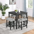 thumbnail image 1 of UHOMEPRO 5 Piece Kitchen Table Set, Industrial Dining Table with 4 Upholstered Stools, Rustic Counter Height Bar Table and Stool Set for 4, Wood Pub Table Set for Kitchen Apartment Bistro, Black+Gray, 1 of 10