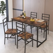 UHOMEPRO 5 Piece Kitchen Table Set, Solid Wood Dining Table Set with 4 Chairs, Farmhouse Dining Room Set for 4, Rectangle Kitchen Table and Chairs for Bar Dining Room Breakfast Nook, Brown+Black