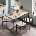 thumbnail image 1 of UHOMEPRO 5 Piece Kitchen Table Set, Solid Wood Dining Table Set with 4 Chairs, Farmhouse Dining Room Set for 4, Rectangle Kitchen Table and Chairs for Bar Dining Room Breakfast Nook, Beige+Black, 1 of 7