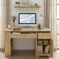 thumbnail image 1 of UHOMEPRO 55" Office Desk with Storage Cabinet & Drawers, Computer Writing Desk with Power Outlet, Pegboard, Built-in Shelves and Keyboard Tray for Study, Home Office, Natural, 1 of 8
