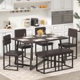 thumbnail image 1 of UHOMEPRO Dining Table Set for 6, Dining Room Set with Chairs and Bench, Modern Kitchen Table Set with Metal Frame for Dining Room, Kitchen and Apartment,Brown, 1 of 14