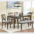 thumbnail image 1 of UHOMEPRO 6 Piece Dining Table Set with Bench and Chairs, Dining Table Set for 6, Rectangular Wooden Dining Table with 4 Upholstered Chairs and Bench, Dining Room Set for Kitchen, Walnut, 1 of 12