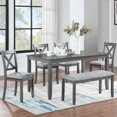thumbnail image 1 of UHOMEPRO 6 Piece Dining Table Set with Bench and Chairs, Dining Room Set for 6, Rectangular Wooden Dining Table with 4 Upholstered Chairs and Bench, Dining Room Set for Kitchen, Gray B, 1 of 12