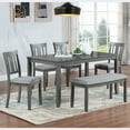 thumbnail image 1 of UHOMEPRO 6 Piece Dining Table Set with Bench and Chairs, Dining Table Set for 6, Rectangular Wooden Dining Table with 4 Upholstered Chairs and Bench, Dining Room Set for Kitchen, Gray A, 1 of 12