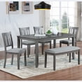 thumbnail image 1 of UHOMEPRO 6 Piece Dining Table Set with Bench and Chairs, Dining Room Set for 6, Rectangular Wooden Dining Table with 4 Upholstered Chairs and Bench, Dining Room Set for Kitchen, Gray A, 1 of 12