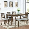 thumbnail image 1 of UHOMEPRO 6 Piece Dining Table Set with Bench and Chairs, Dining Table Set for 6, Rectangular Wooden Dining Table with 4 Upholstered Chairs and Bench, Dining Room Set for Kitchen, Walnut+Gray B, 1 of 12