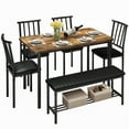 thumbnail image 1 of UHOMEPRO 6-Piece Modern Dining Set for Home Kitchen, Dining Room Table Sets with Storage Rack, Rectangular Table, Bench, 4 PU Leather Chairs, Steel Frame - Brown and Black, 1 of 15