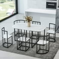 thumbnail image 1 of UHOMEPRO 7 Piece Dining Table Set, Modern Faux Marble Tabletop and 6 Chairs, Compact Kitchen Table Set for 6, Small Dining Room Set for Bar Dining Room Breakfast Nook, Black+White, 1 of 8