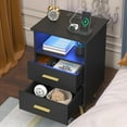 thumbnail image 1 of UHOMEPRO Black Nightstand with Charging Station, Bedside Table with LED Lights Strips, Modern End Side Table, Versatile Nightstand with Drawers, Side Table for Home and Office, 1 of 11