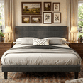 thumbnail image 1 of UHOMEPRO Full Bed Frame,  Black Platform Bed Frame with Velvet Upholstered Headboard, No Box Spring Needed, Easy Assembly, 1 of 6